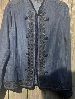 Bay Studio Denim Jacket with Black Embroidered Trim SZ. XL